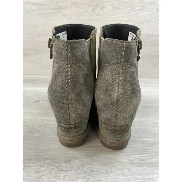 Sorel Joan of Arctic II Women's 10 Beige Suede Leather Side Zip Wedge Ankle Boot