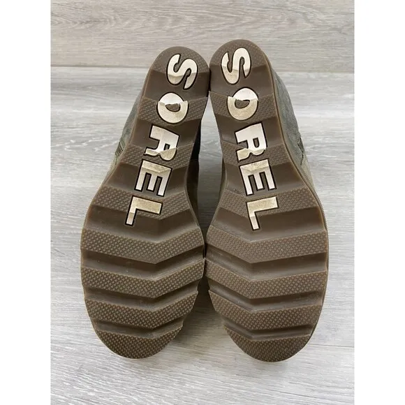 Sorel Joan of Arctic II Women's 10 Beige Suede Leather Side Zip Wedge Ankle Boot