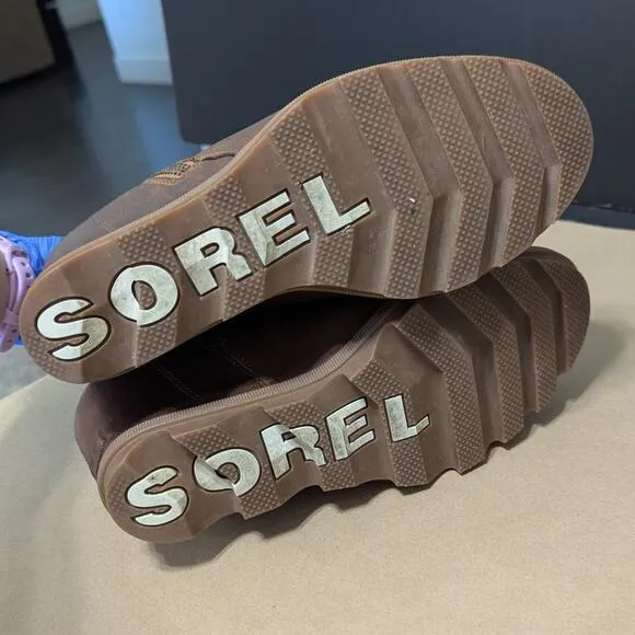 Sorel Joan of Arctic Wedge II Leather Heeled Ankle Booties Boots Tan Brown 8.5