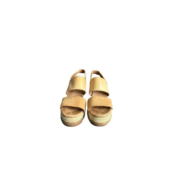 Sorel Joanie II Womens Camel Brown Leather Jute Slingback Wedge Sandals Size 10