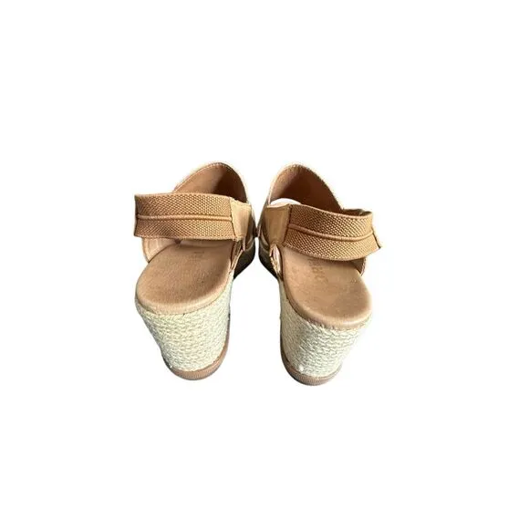 Sorel Joanie II Womens Camel Brown Leather Jute Slingback Wedge Sandals Size 10