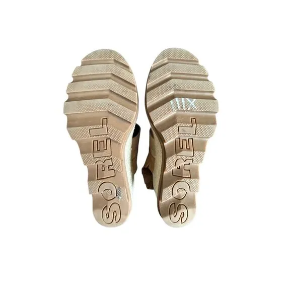 Sorel Joanie II Womens Camel Brown Leather Jute Slingback Wedge Sandals Size 10