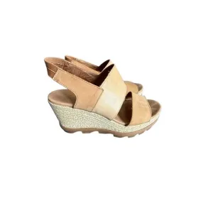 Sorel Joanie II Womens Camel Brown Leather Jute Slingback Wedge Sandals Size 10