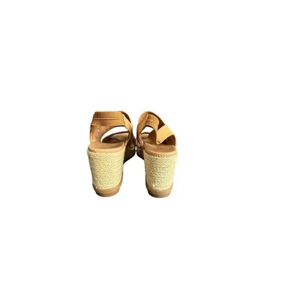 Sorel Joanie II Womens Camel Brown Leather Jute Slingback Wedge Sandals Size 10