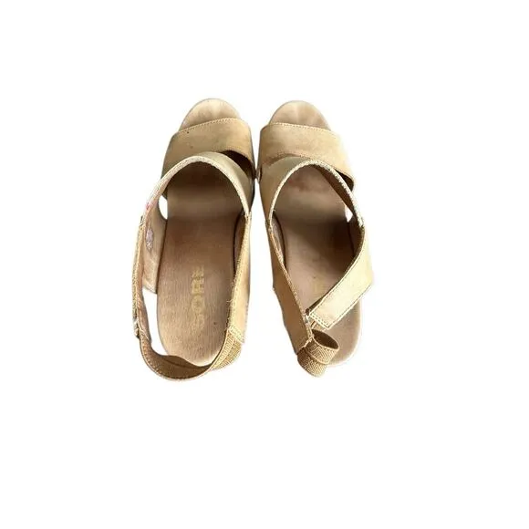 Sorel Joanie II Womens Camel Brown Leather Jute Slingback Wedge Sandals Size 10