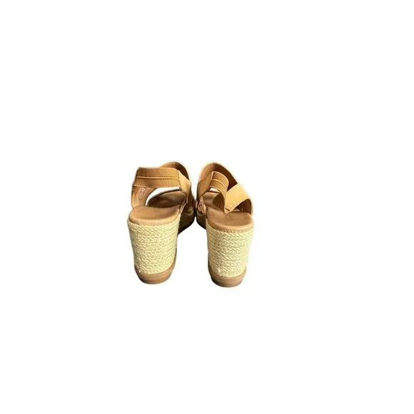 Sorel Joanie II Womens Camel Brown Leather Jute Slingback Wedge Sandals Size 10