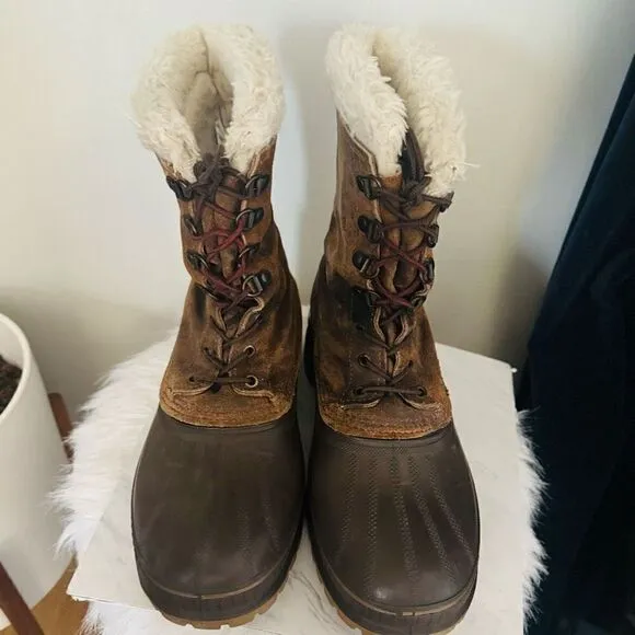 SOREL Kaufman Caribou Rubber Faux Fur Waterproof Winter Boots, Brown, Size 9