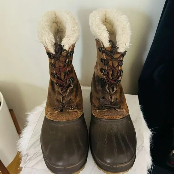 SOREL Kaufman Caribou Rubber Faux Fur Waterproof Winter Boots, Brown, Size 9