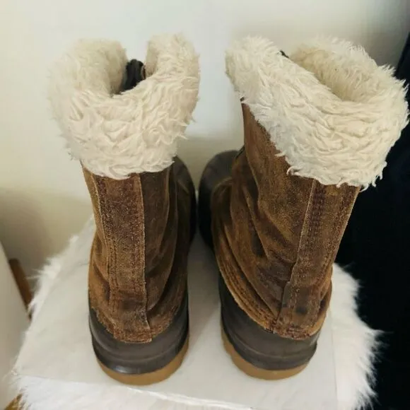 SOREL Kaufman Caribou Rubber Faux Fur Waterproof Winter Boots, Brown, Size 9