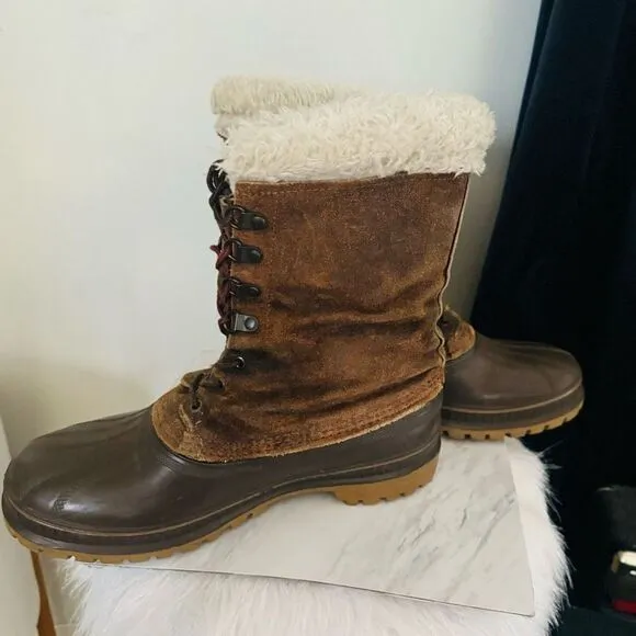 SOREL Kaufman Caribou Rubber Faux Fur Waterproof Winter Boots, Brown, Size 9