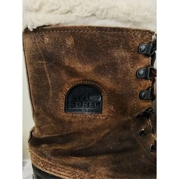 SOREL Kaufman Caribou Rubber Faux Fur Waterproof Winter Boots, Brown, Size 9
