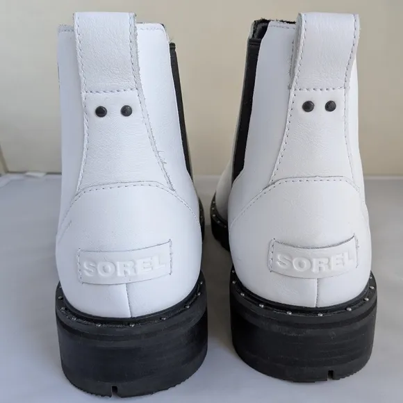 Sorel Lennox White Leather Chelsea Ankle Boots Slip Ons Womens Size 9.5