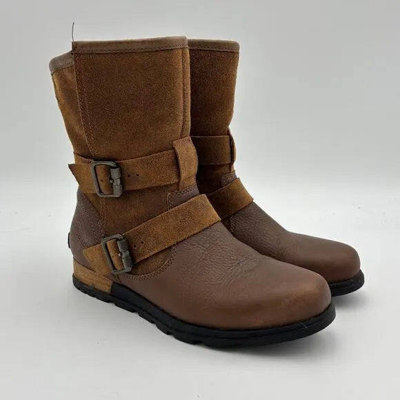 Sorel Major Moto Biker Brown Leather Suede Boots Women's 6.5 Boho