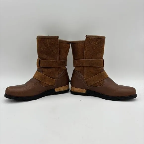 Sorel Major Moto Biker Brown Leather Suede Boots Women's 6.5 Boho