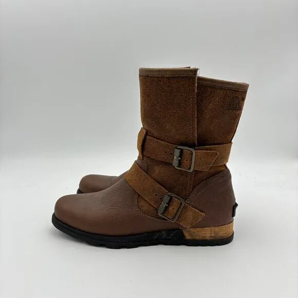 Sorel Major Moto Biker Brown Leather Suede Boots Women's 6.5 Boho