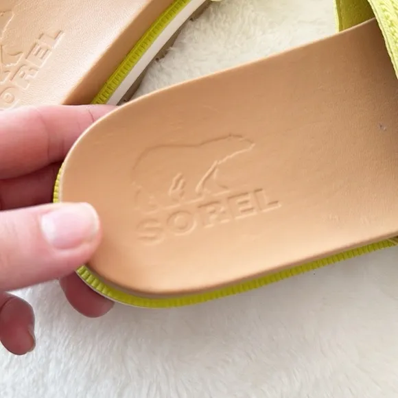 Sorel neon yellow Bolt, Gum, Roaming Easy Slide Sandals, Sizes 6.5