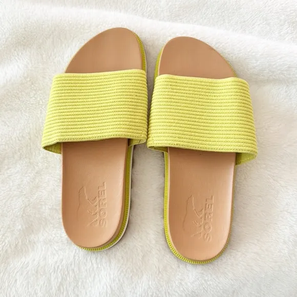 Sorel neon yellow Bolt, Gum, Roaming Easy Slide Sandals, Sizes 6.5