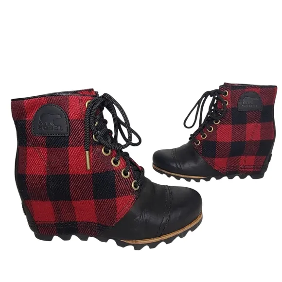 Sorel PDX Wedge Boots Buffalo Plaid NL2570-010 Size 8