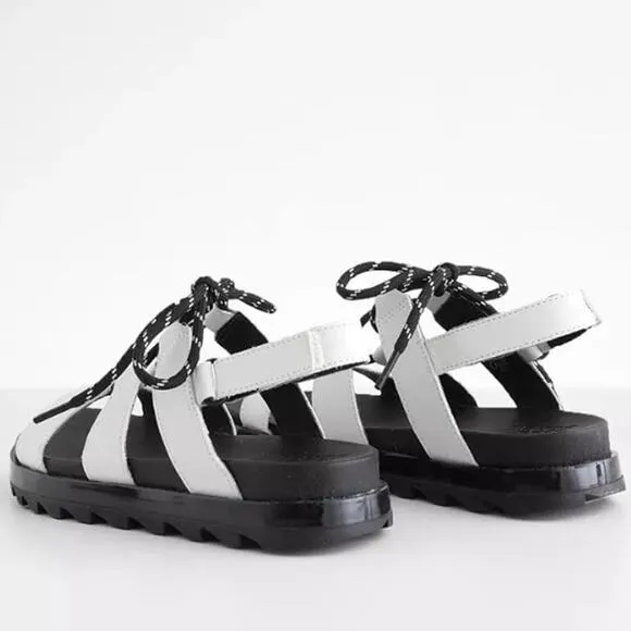 Sorel Roaming Lace Up Leather Sandals in Black White