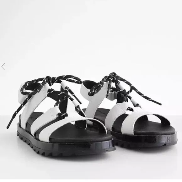 Sorel Roaming Lace Up Leather Sandals in Black White