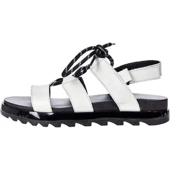 Sorel Roaming Lace Up Leather Sandals in Black White