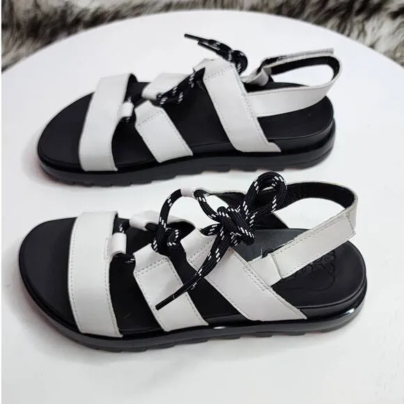 Sorel Roaming Lace Up Leather Sandals in Black White