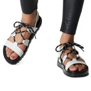 Sorel Roaming Lace Up Leather Sandals in Black White