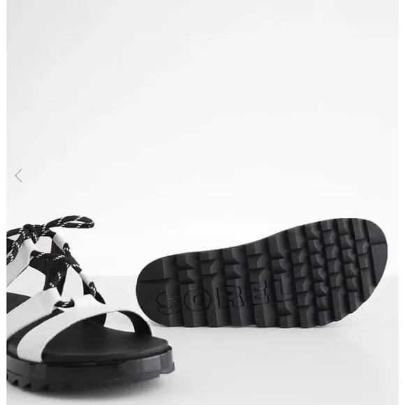 Sorel Roaming Lace Up Leather Sandals in Black White