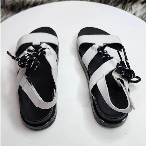 Sorel Roaming Lace Up Leather Sandals in Black White