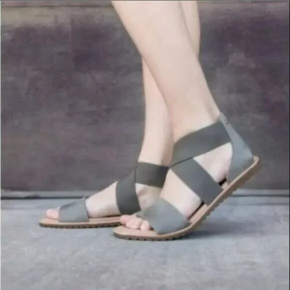 Sorel Sage Green Ella Leather Strappy Sandals