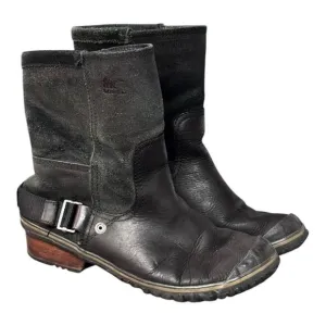 SOREL SLIMSHORTIE LEATHER &amp; RUBBER DUCK BOOTS Size 8.5 BLACK