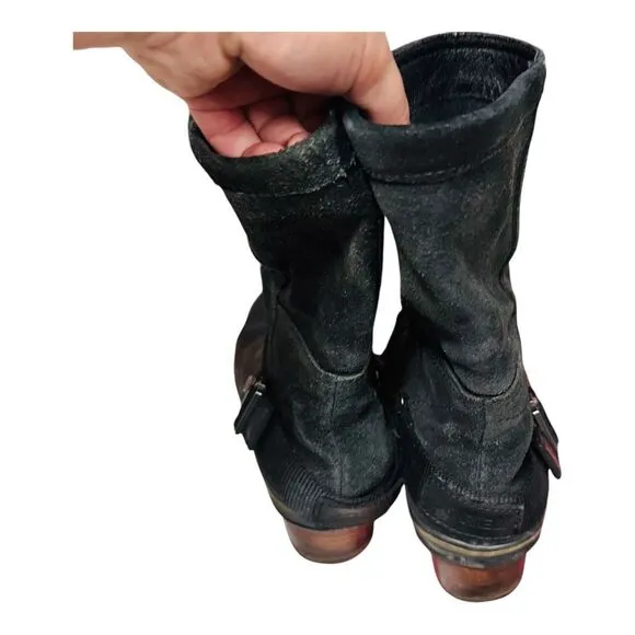 SOREL SLIMSHORTIE LEATHER &amp; RUBBER DUCK BOOTS Size 8.5 BLACK