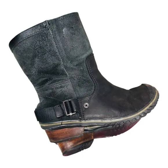 SOREL SLIMSHORTIE LEATHER &amp; RUBBER DUCK BOOTS Size 8.5 BLACK