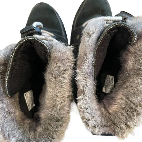 SOREL Whitney Girl Lace-Up Mid Calf Boots Black Suede Winter Snow Kids Sz 3