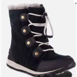 SOREL Whitney Girl Lace-Up Mid Calf Boots Black Suede Winter Snow Kids Sz 3