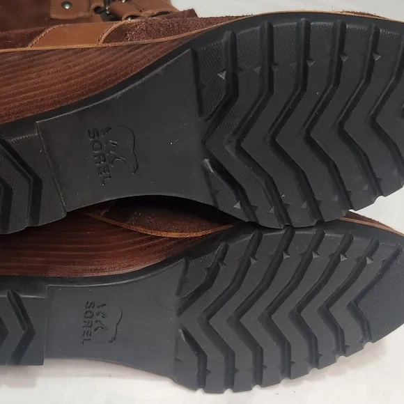 Sorel  Winter Boots Brown Leather Suede Mid Calf Wedge Size 8