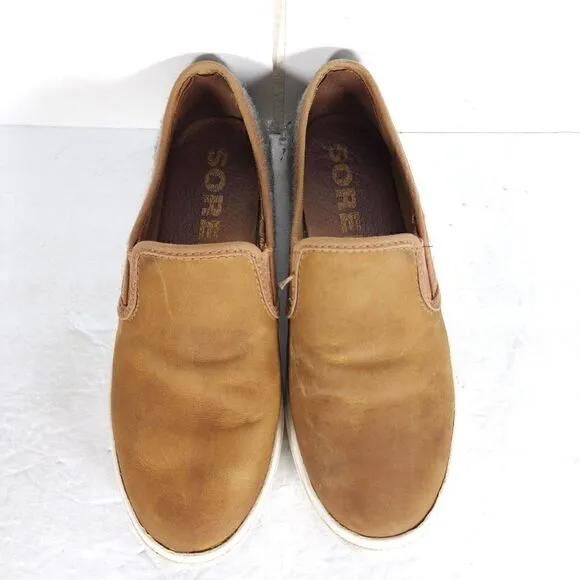 Sorel Women's Campsneak US 8,5 Brown Leather Wool Slip On Sneakers Casual Shoes