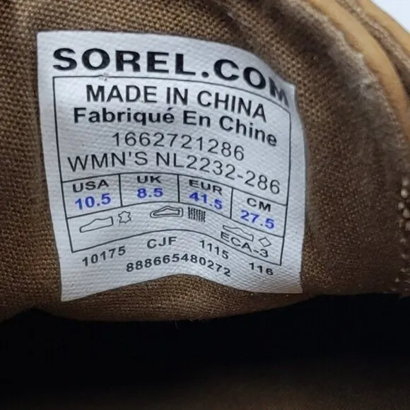 Sorel Women's Leather Oxford Slip On Lace Up Cap Toe Caramel Tan Brown Size 10.5