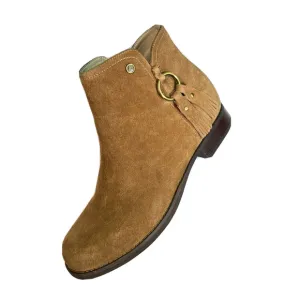 Spenco Womens Tan Camel Suede Ankle Boots Size 8 Tassel Zip Harness Fringe