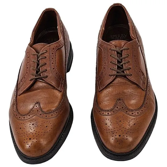SPERRY Annapolis Dark Brown Leather Wing Tip Oxford Dress Casual Shoes Size 13M