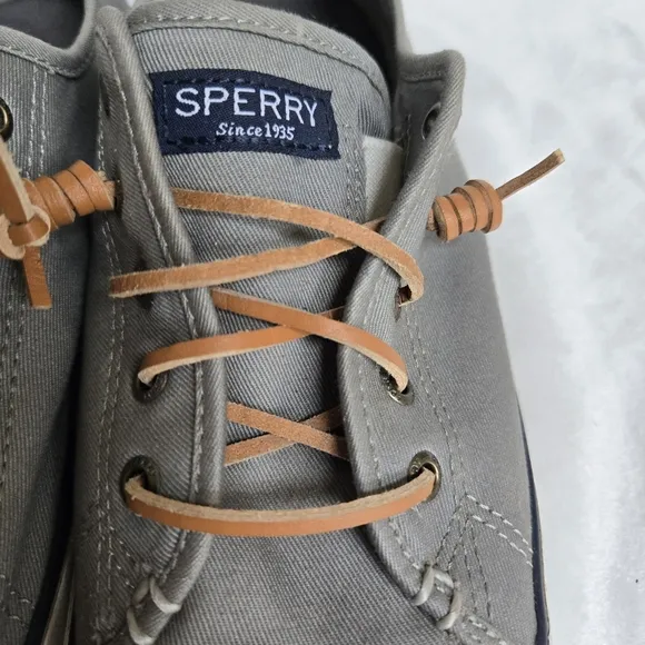 Sperry Pier Loop Gray Canvas Sneakers Size 9.5 Slip On Shoes Beach Summer Coast