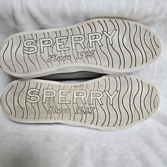 Sperry Pier Loop Gray Canvas Sneakers Size 9.5 Slip On Shoes Beach Summer Coast