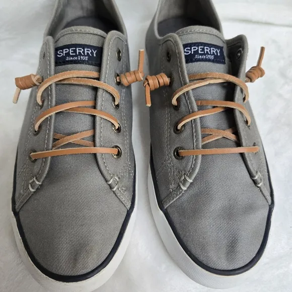 Sperry Pier Loop Gray Canvas Sneakers Size 9.5 Slip On Shoes Beach Summer Coast