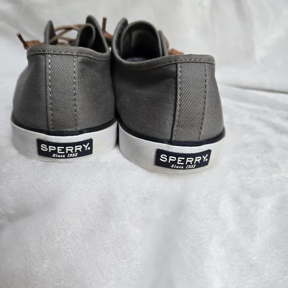 Sperry Pier Loop Gray Canvas Sneakers Size 9.5 Slip On Shoes Beach Summer Coast