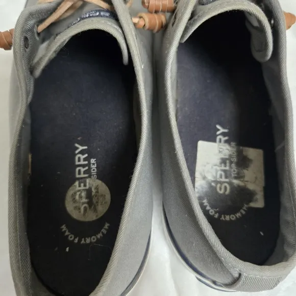Sperry Pier Loop Gray Canvas Sneakers Size 9.5 Slip On Shoes Beach Summer Coast