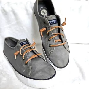 Sperry Pier Loop Gray Canvas Sneakers Size 9.5 Slip On Shoes Beach Summer Coast