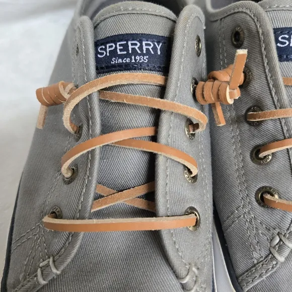 Sperry Pier Loop Gray Canvas Sneakers Size 9.5 Slip On Shoes Beach Summer Coast