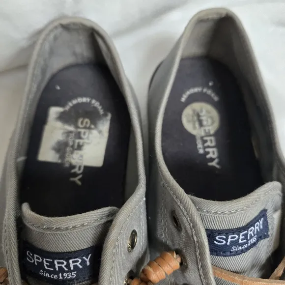 Sperry Pier Loop Gray Canvas Sneakers Size 9.5 Slip On Shoes Beach Summer Coast