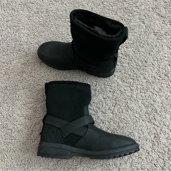Sperry Shoes Womens Size 6 Black Leather Suede Buckle Shearling Lined Boots