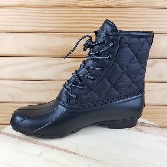 Sperry Top-Sider Saltwater Black Duck Boots 12M Lace-up STS23701 Rubber Rain NEW